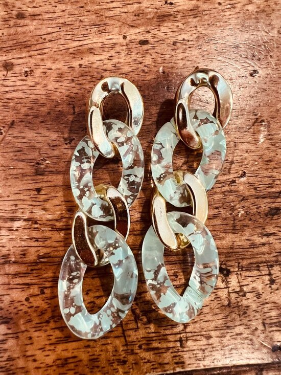 Boutique Jewelry - Chunky Gold & Resin Link Drop Earrings Lightweight Statement Jewelry Abstract Sp